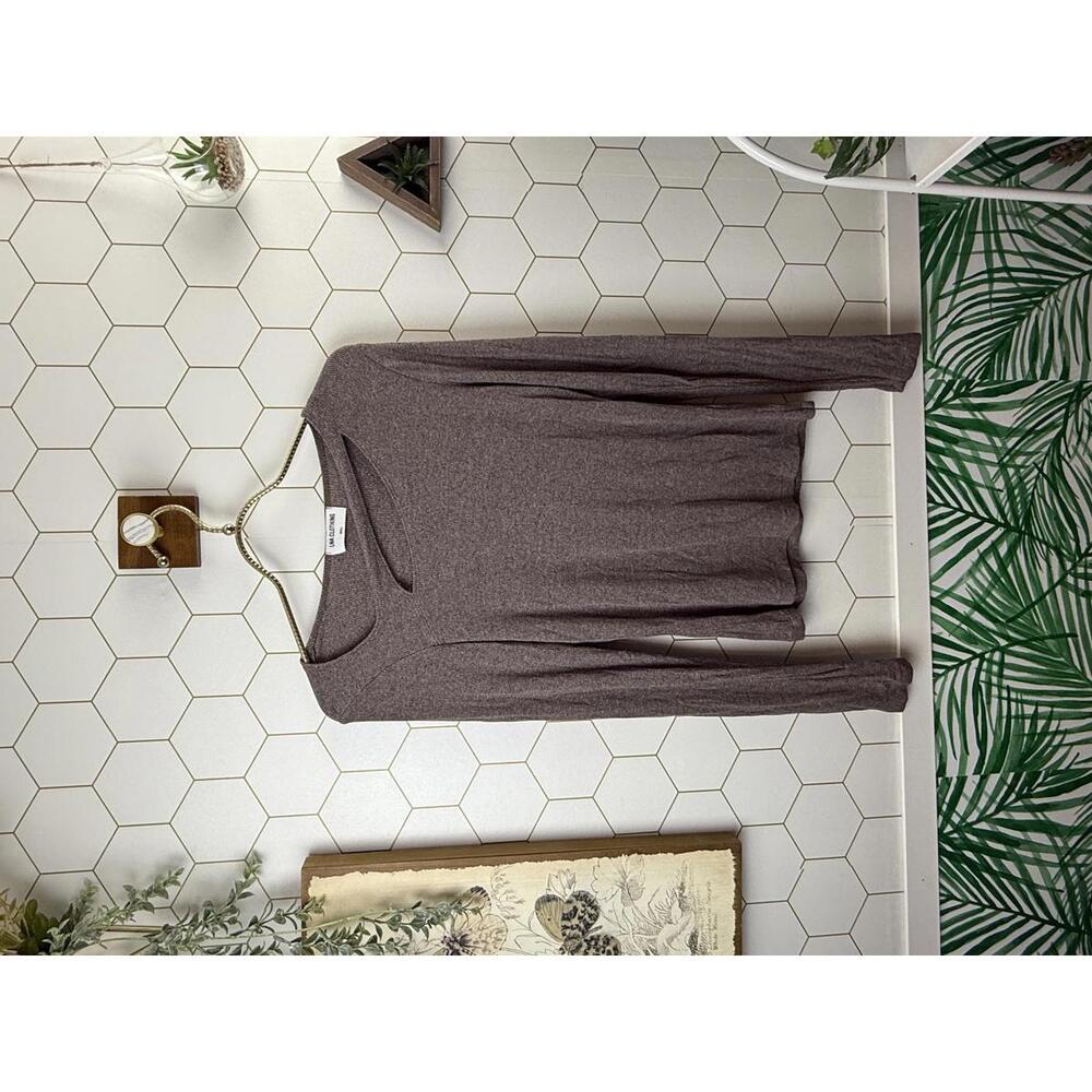 LNA Clothing Brown Mauve Cut Out Ribbed Long Sleeve Tee - Size - Small